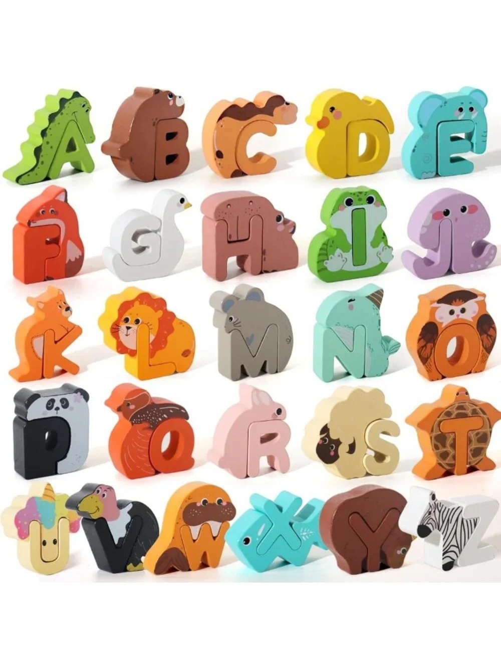 52-Piece Wooden Alphabet Animal Matching Game & Peg Puzzles for Toddlers 3-5